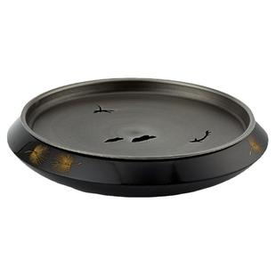 青竹丹枫壶承干泡台大漆小茶盘紫砂壶垫纯锡托盘储水日式茶台家用