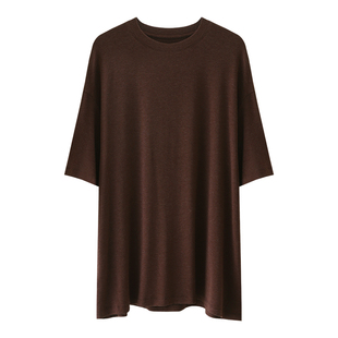 HAMYIHO黑色垂感宽松短袖大T恤女上衣薄款夏慵懒松弛感打底衫咖色