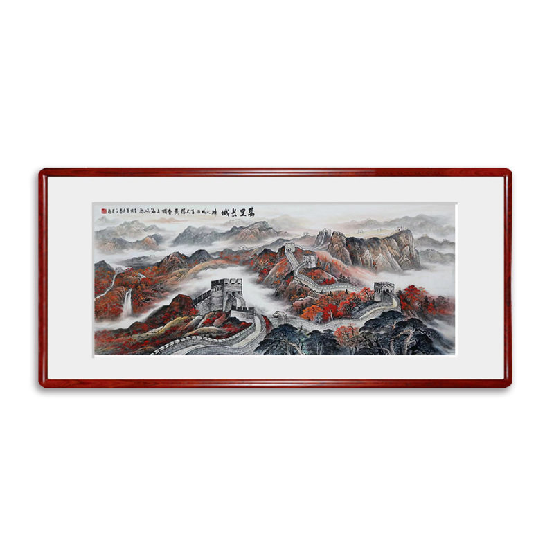 名家巨幅山水画书画作品真迹秦云手绘长城红山水青绿风水挂画装饰