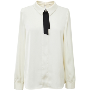 【缎面】PRICH撞色飘带气质翻领通勤衬衫春夏新款不易皱衬衣女