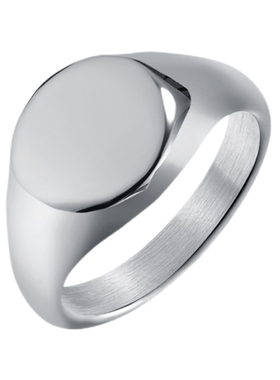 男女钛钢简约光面圆形印章戒指