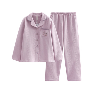 芬腾睡衣女秋冬季新款空气棉夹层纯棉长袖套装时尚休闲大码家居服