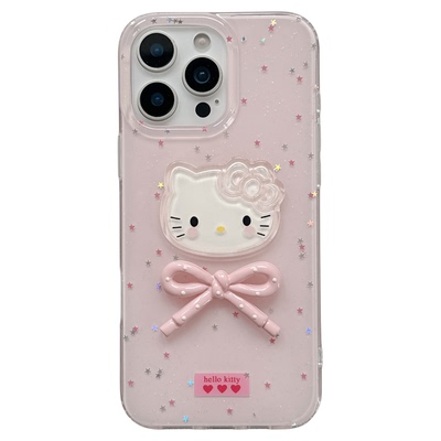 ins可爱闪粉蝴蝶结哈喽KT猫适用苹果15手机壳iphone16ProMax新款15promax女13带挂饰16pro超好看14全包保护套