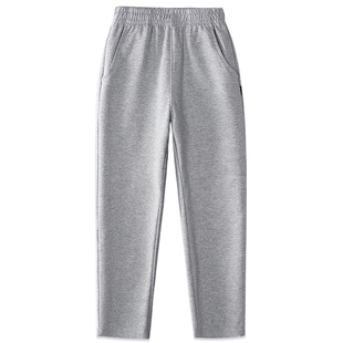 男女童灰色运动裤秋冬加绒纯棉直筒长裤宽松小学生浅灰色校服裤子