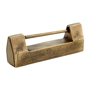 老式铜锁黄铜门锁横开挂锁木箱仿古代中式通开古董首饰盒小铜锁头