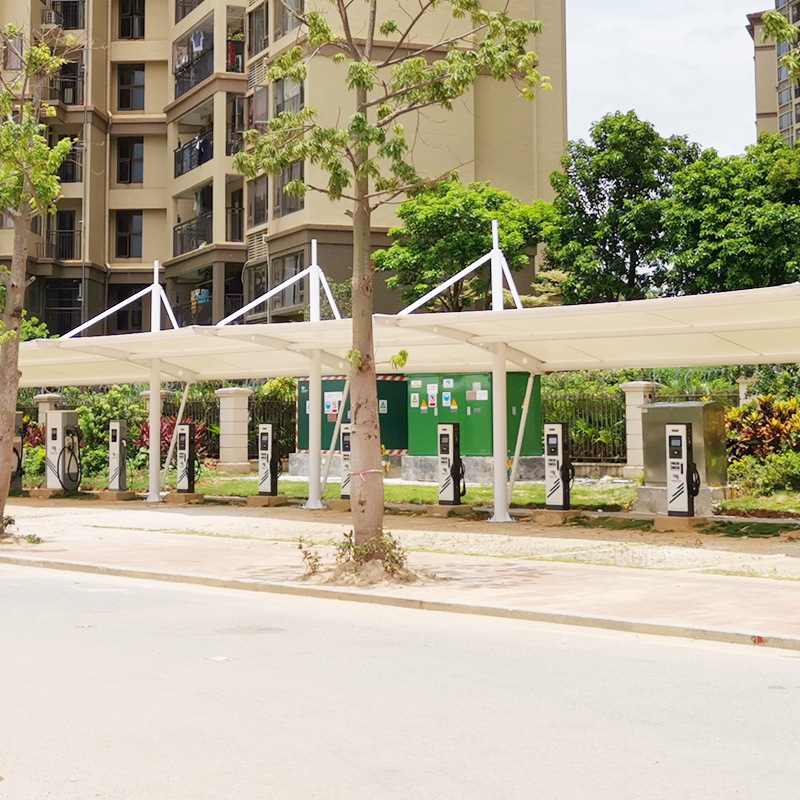 惠阳电动汽车充电站车棚小区公园钢安装拉杆景观棚式膜结构遮阳