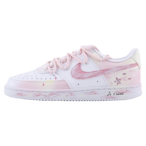 球鞋定制 Nike Court Vision 桃花影落 白粉低帮男女板鞋