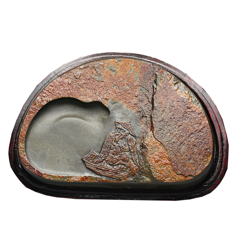 名师作品歙砚国家非遗手工孤品砚台 知缺致远 文房书法专用天然原石安徽歙县老坑红鱼子可研磨墨收藏端砚