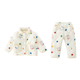 女童加厚睡衣冬季儿童法兰绒三层夹棉家居服公主套装宝宝保暖衣服