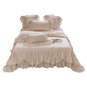 法式粉色少女兰精天丝空调夏凉被四件套公主风蕾丝边可机洗薄被子