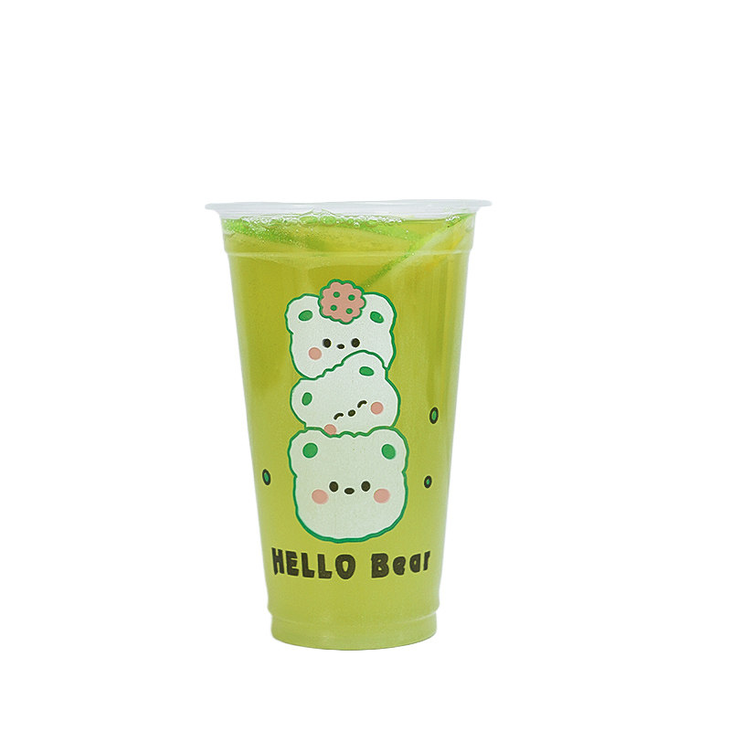 一次性可爱熊PP杯90口卡通熊吸塑奶茶豆浆杯商用柠檬水果茶塑料杯