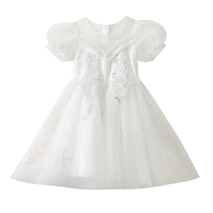 女童公主裙钢琴演出服白色主持人高端儿童礼服花童六一小女孩纱裙