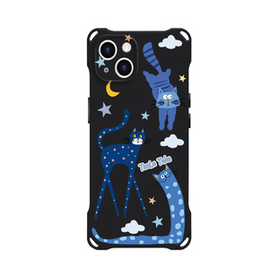 蓝猫协奏曲手机壳适用iPhone17pro华为mate80斜挎小米17防摔荣耀手提四角开孔全包保护套挂绳可调节链条艺术