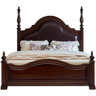 北美胡桃木美式全实木床经典复古主卧室大床法式奢华真皮双人婚床