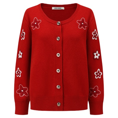 SHROENRO新款羊毛刺绣针织开衫