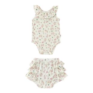 夏季婴儿衣服女宝宝吊带夏款荷叶边包屁衣A类女童包屁两件套ins
