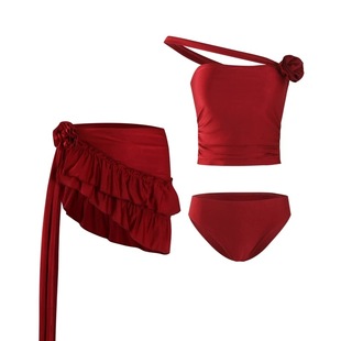 AYSTUDIO2026新款比基尼性感辣妹风红色花朵度假泡温泉分体泳衣女