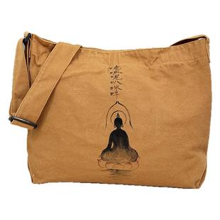 手绘佛宝禅意帆布包包大容量佛系单肩斜跨包普陀山礼佛包布包定制