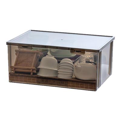 带盖防尘透明茶具桌面收纳盒