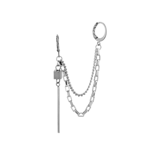 新款日韩明星同款双耳洞耳链耳环朋克个性流苏钛钢无耳洞耳夹男