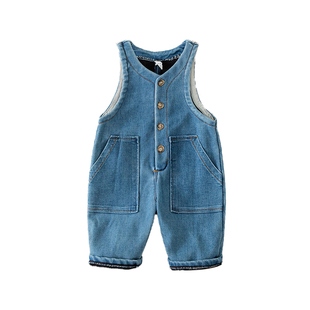 宝宝背带裤秋冬款加绒2025新款女童洋气宽松婴幼儿童软牛仔连体裤