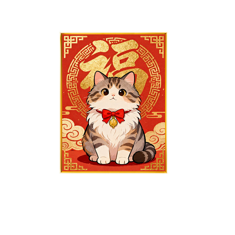 喜庆福气招财猫竖版十字绣2026新款满绣新手精美印花手工绣全绣