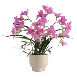 香雪兰仿真花摆件客厅摆设假花盆栽高端紫色假话花餐桌茶几装饰花