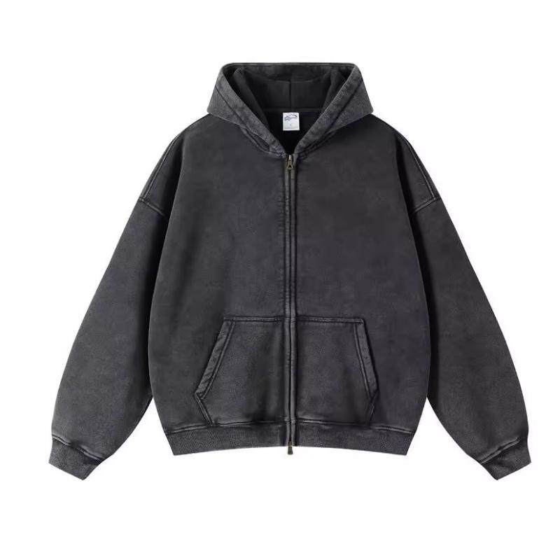 200斤大码美式oversize开衫卫衣女宽松做旧拉链加绒连帽慵懒外套