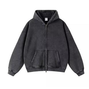 200斤大码美式oversize开衫卫衣女宽松做旧拉链加绒连帽慵懒外套