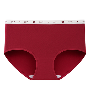 古今纯棉内裤女士新款本命年抑菌加长裆安可拉红结婚中腰三角短裤