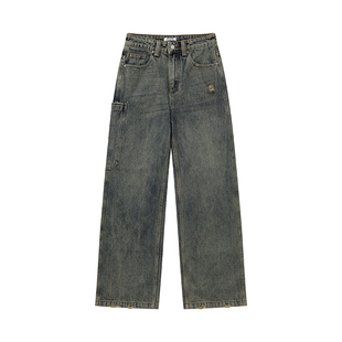 【线下同款】物理少年「老旧仓库的斑驳」水洗复古破坏深蓝牛仔裤