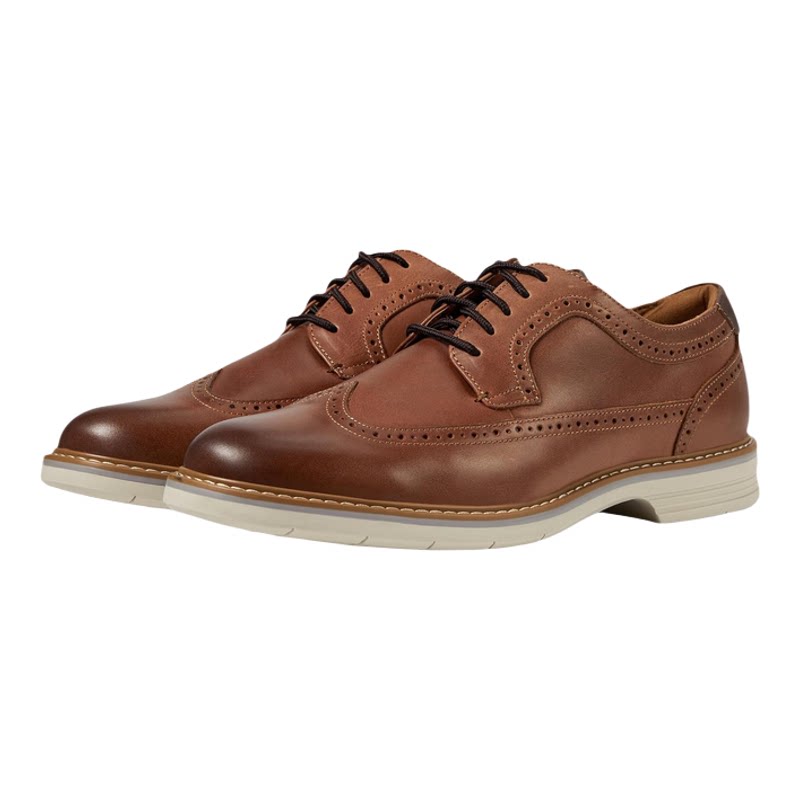 海外代购Florsheim男士休闲皮鞋轻量缓震久穿舒适系带布洛克雕花
