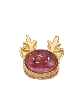 S925纯银古法金彩虹色鹿头穿孔珠DIY串珠配件材料镶碧玺麋鹿隔珠