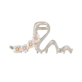 高订款~抓夹2026新款高端超大号鲨鱼夹高级感珍珠花朵后脑勺发卡