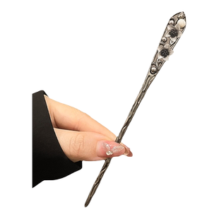 发簪女新中式古风水墨流苏花朵簪子丸子头盘发国风旗袍马面裙发钗