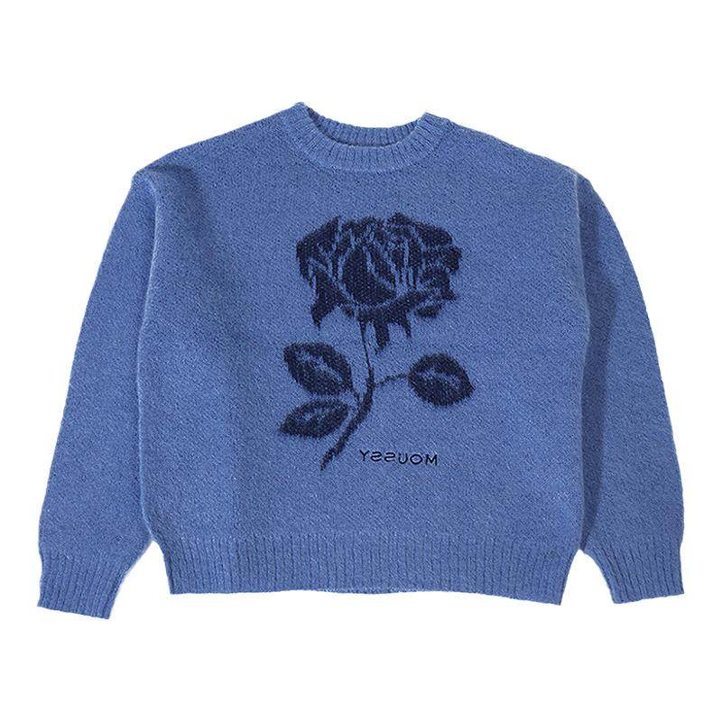 MOUSSY 春季新品复古提花玫瑰图圆领针织衫毛衣028IAZ70-1022
