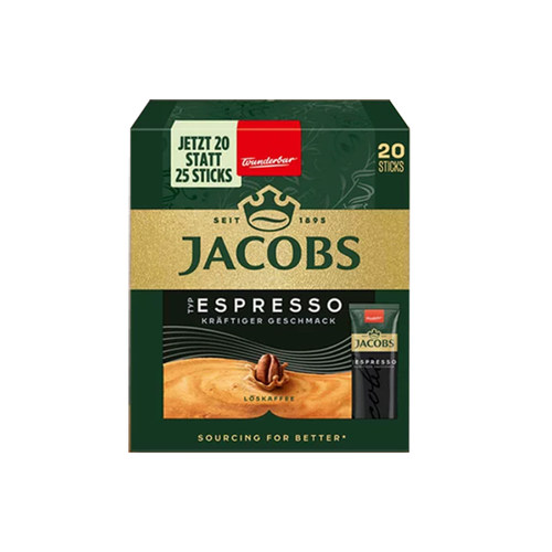 雅各布斯Jacobs Espresso意式浓缩纯黑咖啡粉 速溶咖啡 20支*2盒