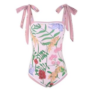 原版夏炎炎少女泳衣女网红印花两面穿遮肚显瘦连体泡温泉度假泳装