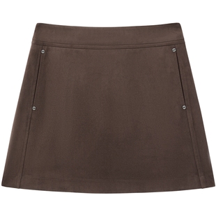 【商场同款】太平鸟仿麂皮绒棕色半身裙短裙女A字裙品质A3GEF4429