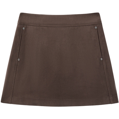 太平鸟仿麂皮绒棕色半身裙