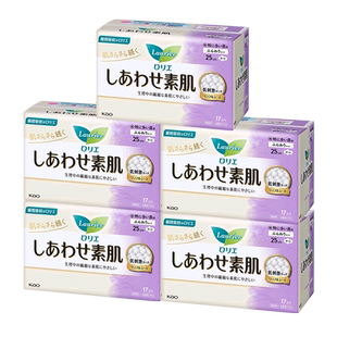 日本KAO花王乐而雅 素肌超量日用卫生巾带护翼25cm*17片*5包 保税