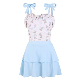 breezeholiday泳衣女泡温泉印花小清新少女保守显瘦学生分体泳装