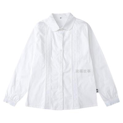 纯白花边长袖卡其色直筒校服套装