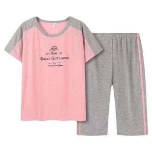 睡衣女士夏季带胸垫可外穿短袖七分裤女生家居服休闲套装一体系春