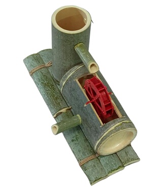 竹流水田园庭院风车转动