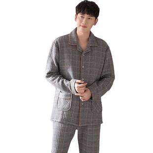 睡衣男士春秋款加厚纯棉长袖秋冬款冬季薄款夹棉男款空气棉家居服