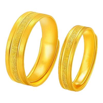 黄金情侣款素圈对戒活口可调节结婚订婚磨砂24k戒指男女首饰送礼