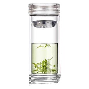 水晶高档创意双层玻璃杯隔热真空泡茶水杯矮胖形户外车载喝水杯子