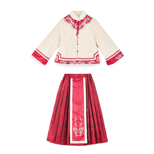 厵yuan女童唐装冬季拜年服新中式国风加厚外套+马面裙年装两件套