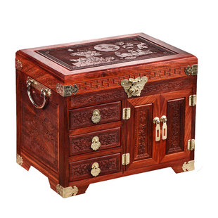 红木首饰盒血檀实木梳妆箱中式复古结婚礼物戒指项链收纳盒百宝箱